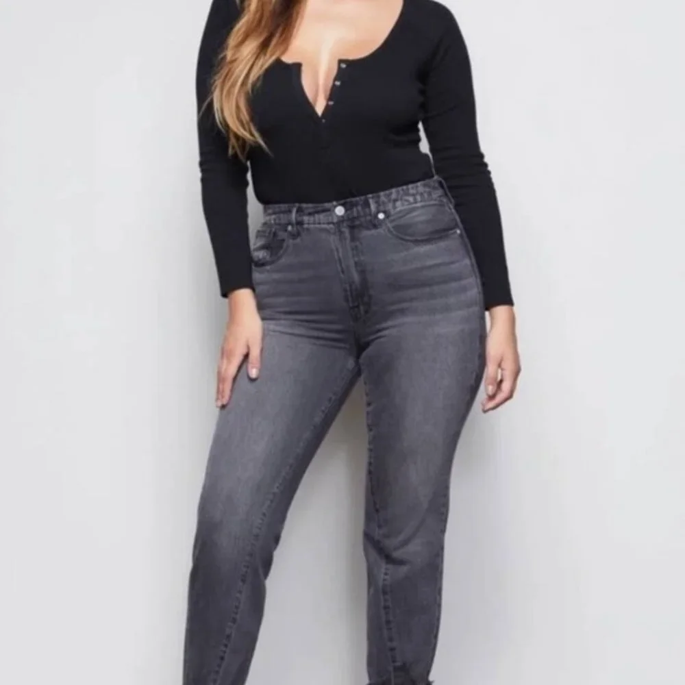 Good American The Feel Good Ribbed Henley Bodysuit Black Size 2XL NEW Sexy
